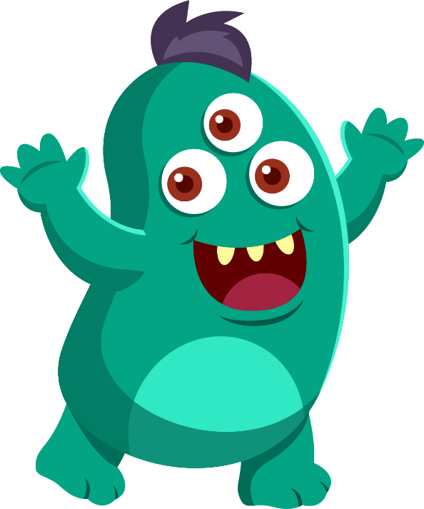 Locommit&rsquo;s mascot, a three-eyed teal monster, waving